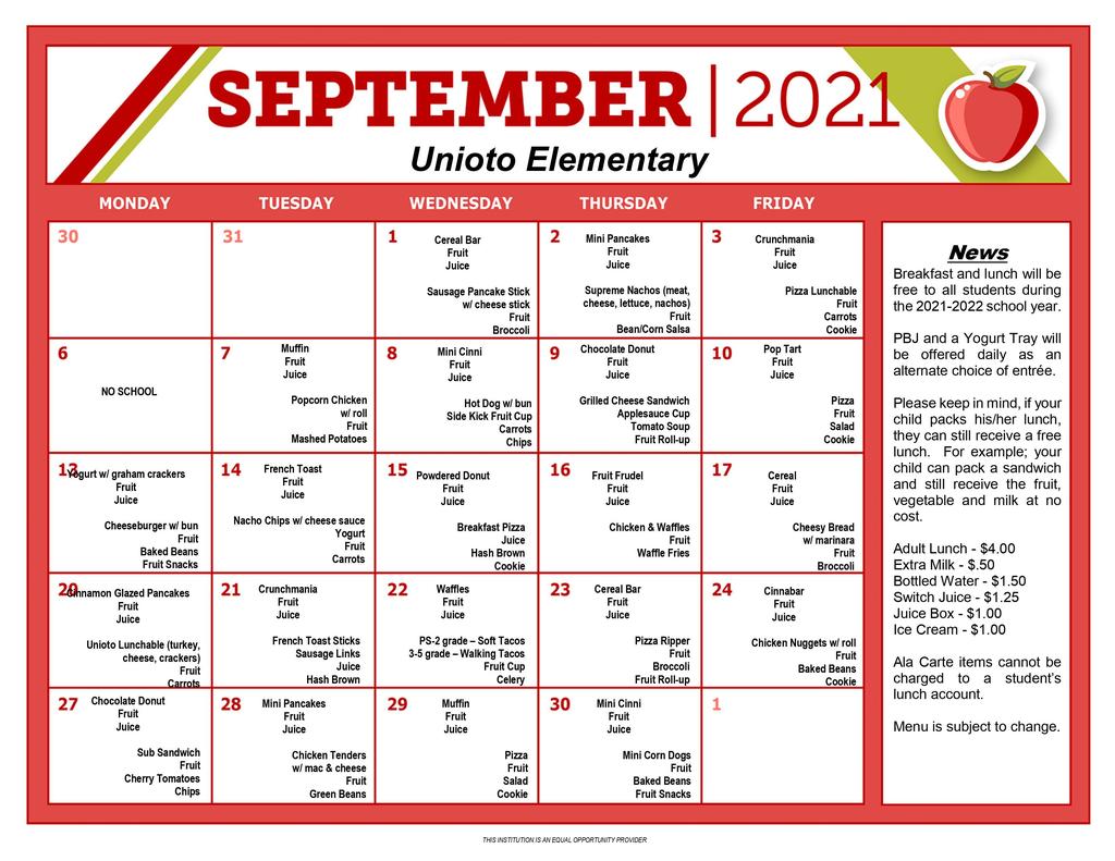 September Breakfast & Lunch Menu