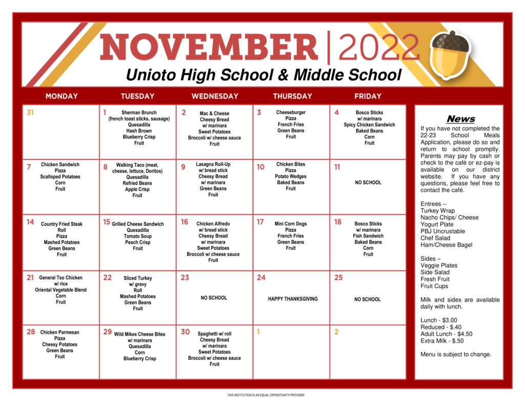 hs menu nov 22